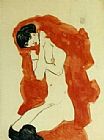 Egon Schiele Canvas Paintings - Girl with Red Blanket